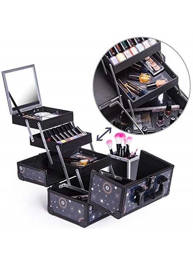Joligrace حقيبة مكياج قابلة للقفل مع 3 رفوف وحامل فرشاة - مجموعة نمط خريطة النجوم - Image 2