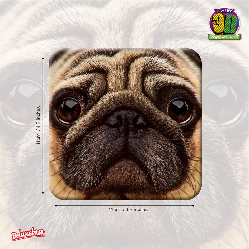  ديلوكس بايز 3D Livelife Cork Coaster - Pug من Deluxebase. تشرب السفينة مع صورة حيوان ثلاثية الأبعاد. حصيرة شرب الجدول غير القديم للمنزل للديكور المنزلي والملحقات الزخرفية. - Image 2
