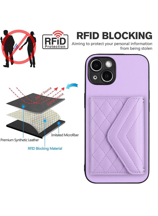 اس-توب جراب لهاتف iPhone 14 Plus بنمط معيني وحقيبة بطاقات RFID مع حبل طويل - Image 5