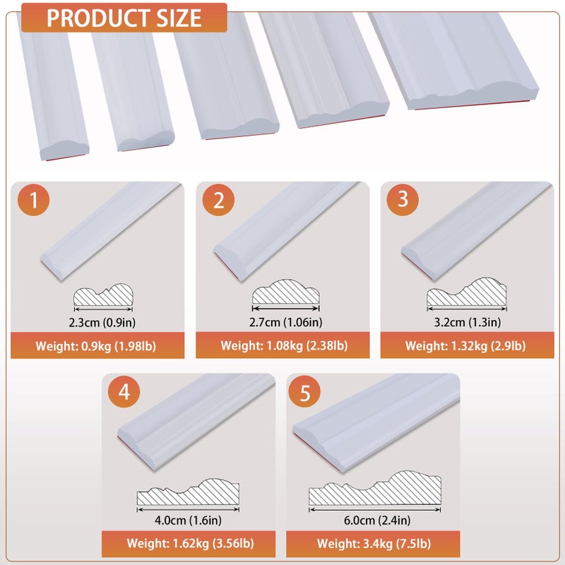 QDYMXUN Peel and Stick Chair Rail Panel Molding, 240''L x 1.26''W Strong Self Adhesive TPE Wall Moulding Trim for Home DIY Decoration (Paintable White) - Image 2