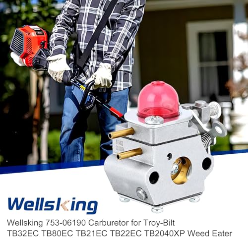 Wellsking TB32EC Carburetor for Troy-Bilt Weed Eater TB80EC YM21CS TB21EC TB22EC TB2040XP TB22 2 Cycle String Trimmer Craftsman 27CC Weed Eater Replacement for WT-973 753-06190 - Image 2