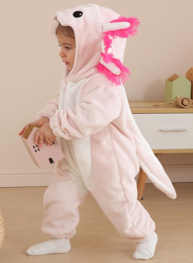 DarkCom Unisex Baby Animal Onesie Toddler Hooded Romper Halloween Cosplay Pink Axololtl Costumes Kids' Christmas Gifts 2-3 Years - Image 4