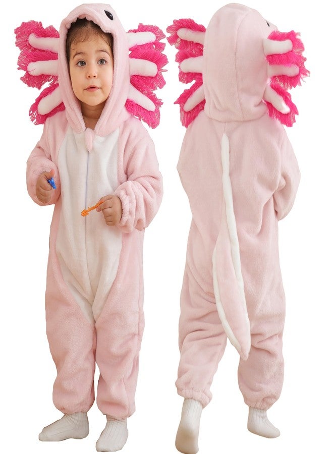 DarkCom Unisex Baby Animal Onesie Toddler Hooded Romper Halloween Cosplay Pink Axololtl Costumes Kids' Christmas Gifts 2-3 Years - Image 1
