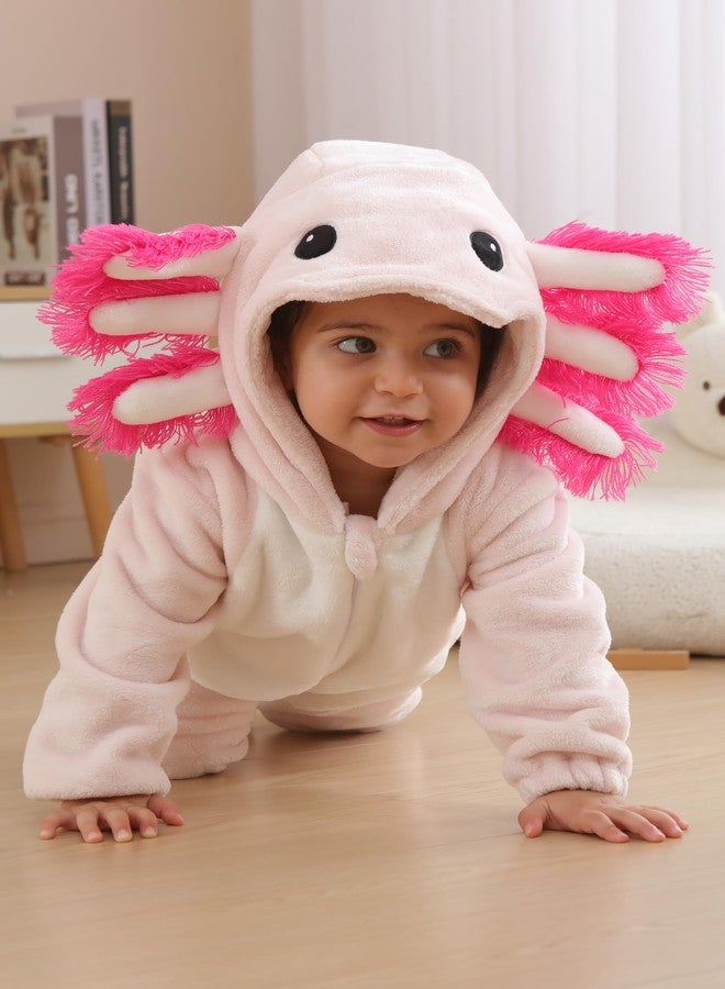 DarkCom Unisex Baby Animal Onesie Toddler Hooded Romper Halloween Cosplay Pink Axololtl Costumes Kids' Christmas Gifts 2-3 Years - Image 2