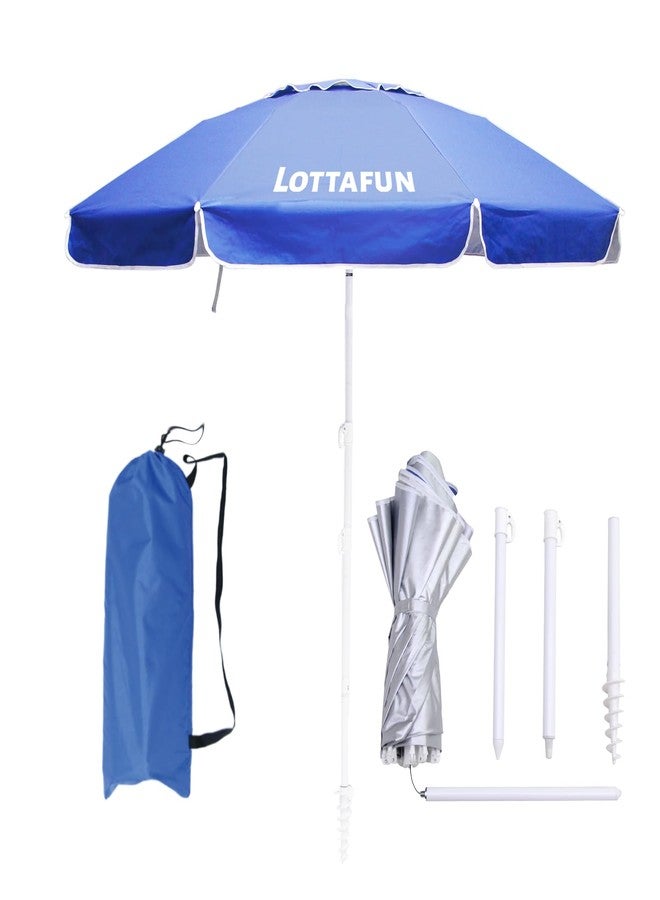 مظلة شاطئ LOTTAFUN بطول 6.5 قدم - مظلة شمسية محمولة شديدة التحمل ومقاومة للرياح وحماية من الأشعة فوق البنفسجية 50+ مع مرساة رملية وحقيبة حمل، مظلة خارجية قابلة للطي للشاطئ وحمام السباحة والفناء والحديقة (أزرق داكن) - Image 1
