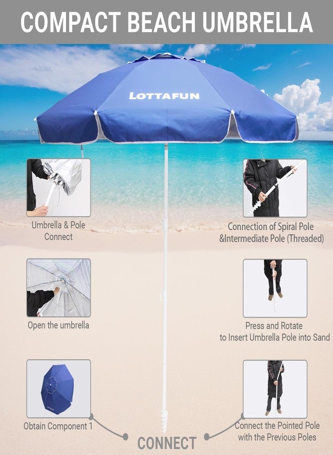 مظلة شاطئ LOTTAFUN بطول 6.5 قدم - مظلة شمسية محمولة شديدة التحمل ومقاومة للرياح وحماية من الأشعة فوق البنفسجية 50+ مع مرساة رملية وحقيبة حمل، مظلة خارجية قابلة للطي للشاطئ وحمام السباحة والفناء والحديقة (أزرق داكن) - Image 5
