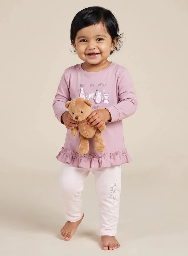 Styli Baby Girls Cotton Graphic Detail Top and Pants Set