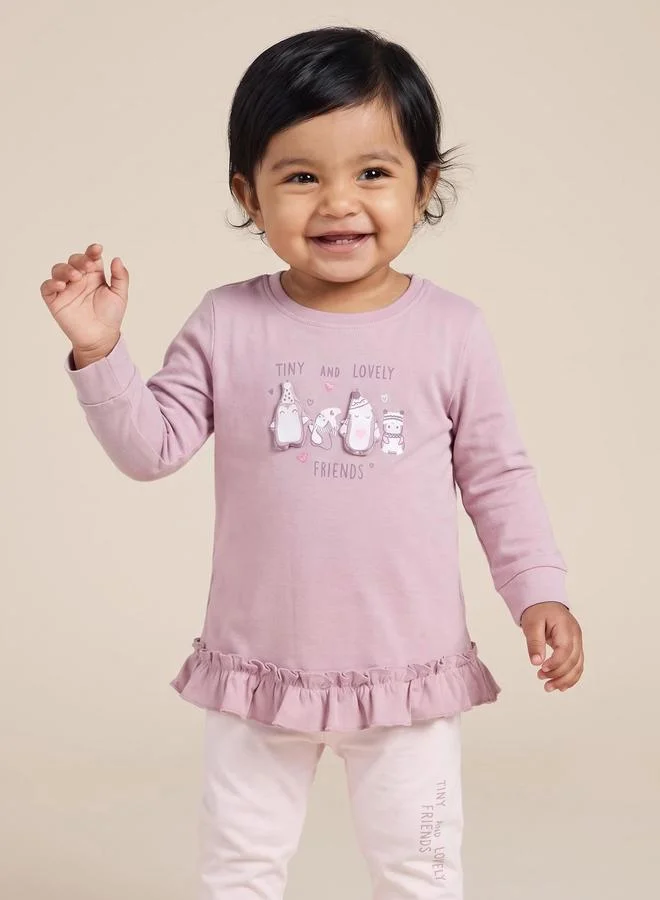 Styli Baby Girls Cotton Graphic Detail Top and Pants Set