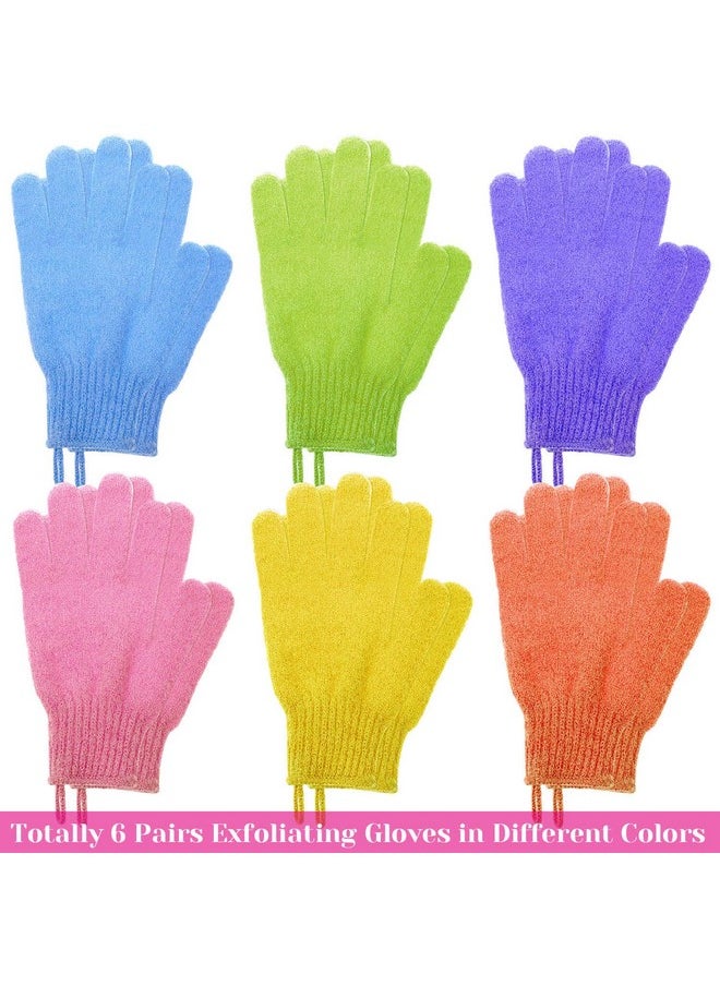 anezus Exfoliating Gloves 6 Pairs Shower Scrub Gloves Bath Loofah Glove Exfoliating For Women To Remove Dead Skin For Body Exfoliate (6 Colors)  - Image 3