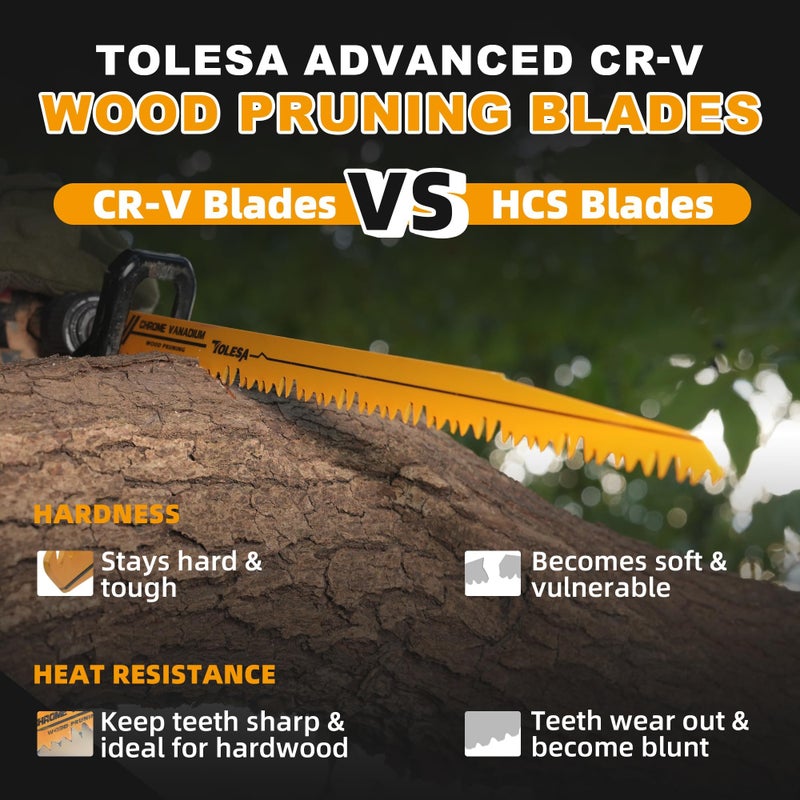 TOLESA CR-V 12 Inch Reciprocating Saw Blades 5 TPI (5 Pack), Wood Pruning Sawzall Blades for Tree Trimming Cutting - Image 2