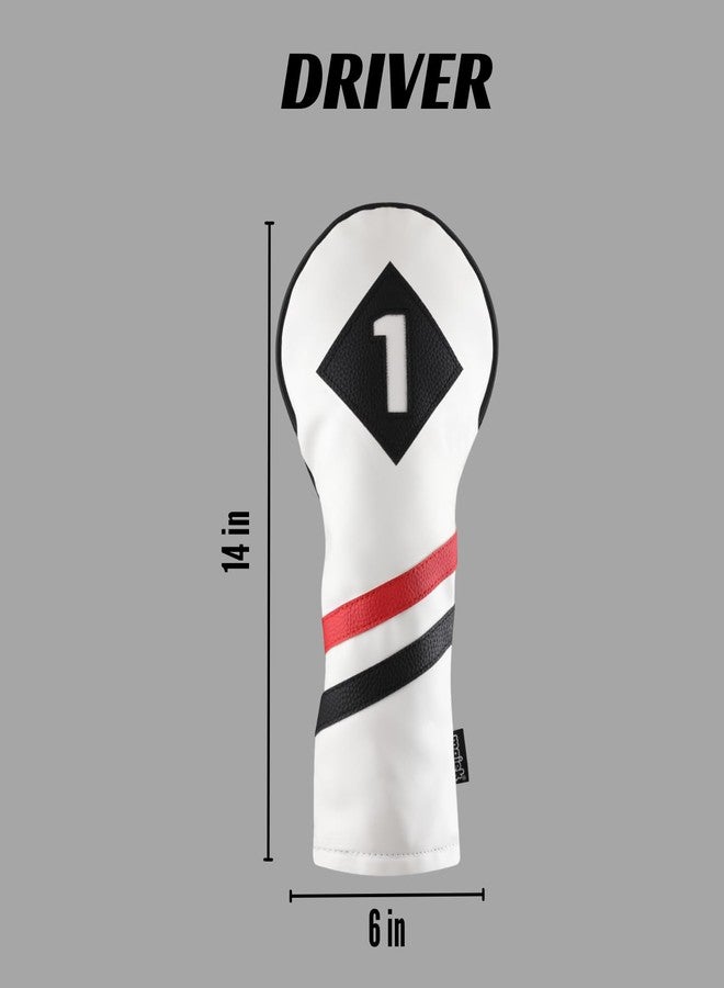 Majek Retro Golf Headcover White Red and Black Vintage Leather Style 1 Driver Head Cover Fits 460cc Drivers Classic Look - Image 3