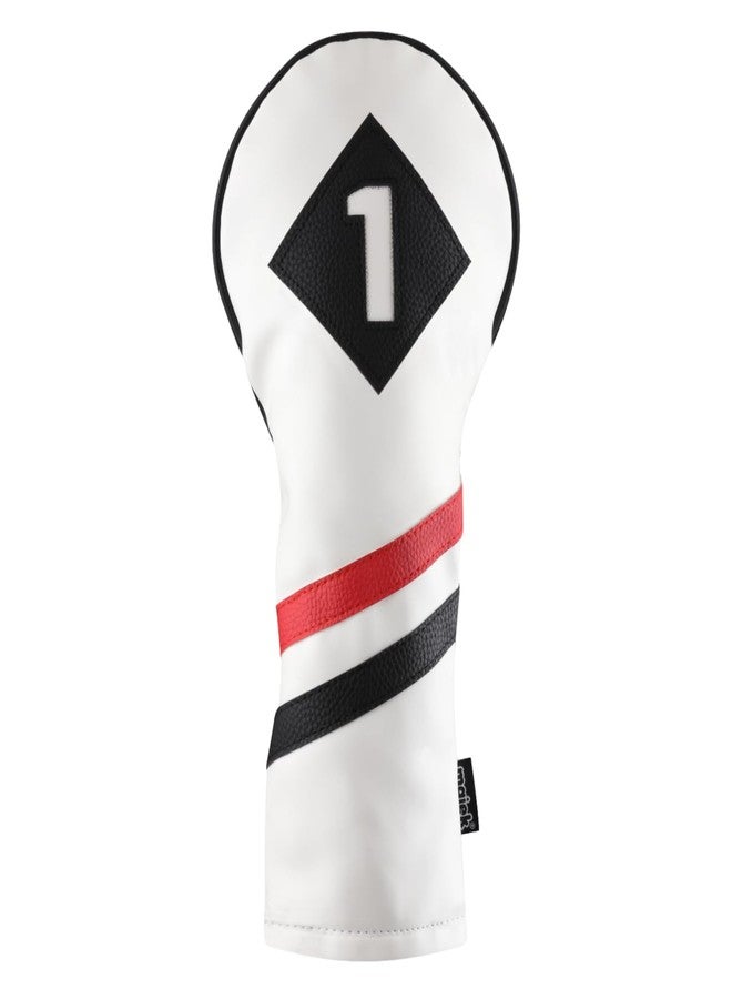 Majek Retro Golf Headcover White Red and Black Vintage Leather Style 1 Driver Head Cover Fits 460cc Drivers Classic Look - Image 1