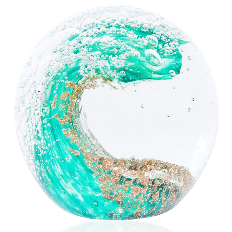 EUSTUMA Hand Blown Glass Figurines Ball Ocean WavesOffice Paperweight Glass for DeskHome Decor CollectibleAquarium DecorOffice Decor Ocean Lovers