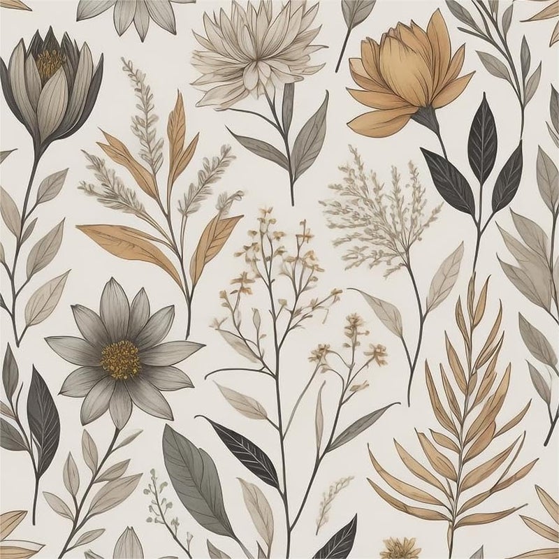 REDAMANCY Neutral Boho Gray Flower Leaves Modern Abstract Peel and Stick Wallpaper Vintage Wall Paper Stick on Contact Paper Easy Peel Off for nightstand Drawer Renter Friendly 17.7"x236" - Image 1