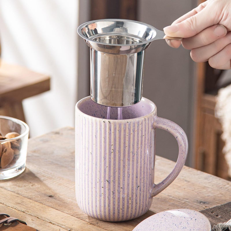 Yundu 15.5oz/470ml Flambe Purple Ceramics Teacups with Infuser and Lid, Loose Leaf Tea Cup - Image 4