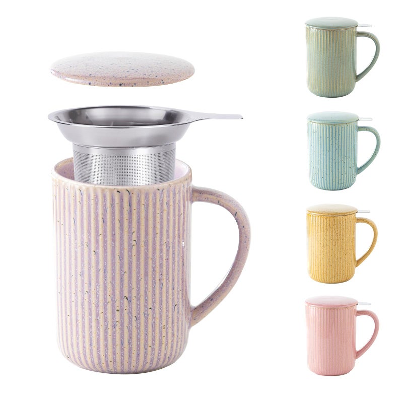Yundu 15.5oz/470ml Flambe Purple Ceramics Teacups with Infuser and Lid, Loose Leaf Tea Cup - Image 1