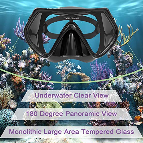 WACOOL Professional Snorkeling Snorkel Diving Scuba Package Set with Anti-Fog Coated Glass Purge Valve and Anti-Splash Silicon Mouth Piece for Men Women (Adults,Black+Black) - Image 3