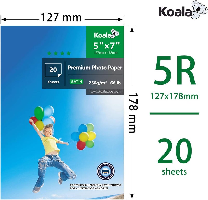 KOALA Inkjet Satin/Oyster Photo Paper 7x5 inch 18x13 cm 250gsm 20 Sheets with Premium Satin Advanced Resin Coated for Canon Hp Epson Inkjet Printer - Image 2