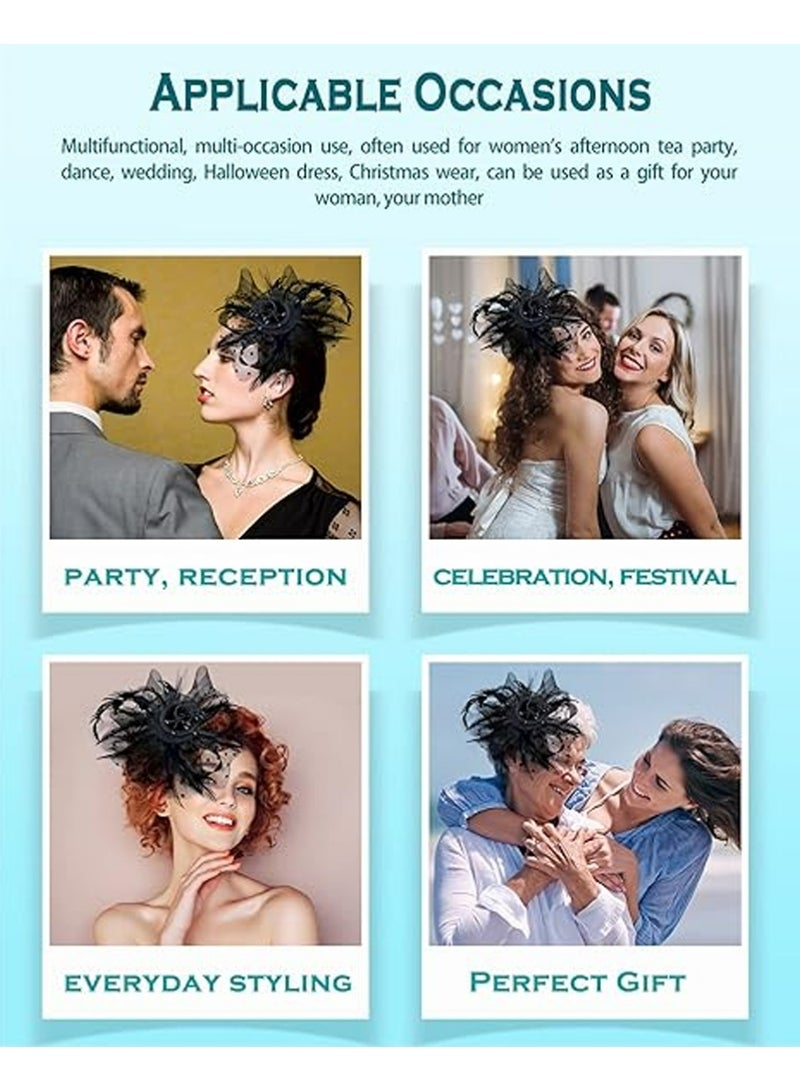 اليدوية العروس شبكة الشعر اكسسوارات حفل الزفاف صورة قبعة الرأس الأسود، هالوين سحر قبعة للنساء حفل الشاي ريشة الرأس ماردي غراس كوكتيل قبعة حفلات الزفاف - Image 5
