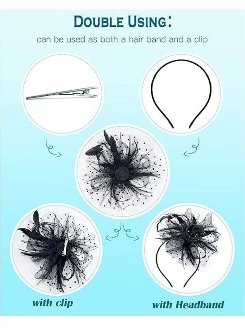 اليدوية العروس شبكة الشعر اكسسوارات حفل الزفاف صورة قبعة الرأس الأسود، هالوين سحر قبعة للنساء حفل الشاي ريشة الرأس ماردي غراس كوكتيل قبعة حفلات الزفاف - Image 2