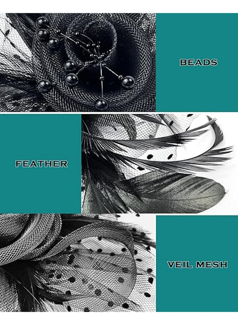 اليدوية العروس شبكة الشعر اكسسوارات حفل الزفاف صورة قبعة الرأس الأسود، هالوين سحر قبعة للنساء حفل الشاي ريشة الرأس ماردي غراس كوكتيل قبعة حفلات الزفاف - Image 3