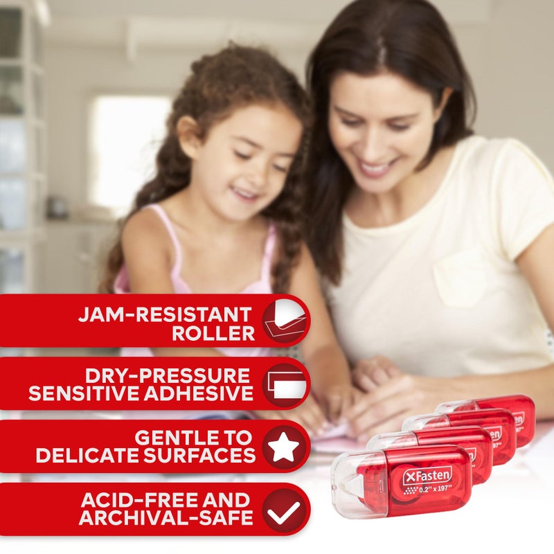 XFasten Mini Japan Dots Adhesive Roller .20-Inx197-In (985â€ Total) 8-Pack, Red Scrapbook Adhesive Tape Glue Roller Runner, Photo Tape for Scrapbooking-XFasten - Image 2