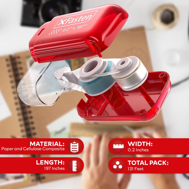 XFasten Mini Japan Dots Adhesive Roller .20-Inx197-In (985â€ Total) 8-Pack, Red Scrapbook Adhesive Tape Glue Roller Runner, Photo Tape for Scrapbooking-XFasten - Image 3