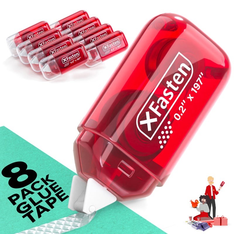 XFasten Mini Japan Dots Adhesive Roller .20-Inx197-In (985â€ Total) 8-Pack, Red Scrapbook Adhesive Tape Glue Roller Runner, Photo Tape for Scrapbooking-XFasten - Image 1
