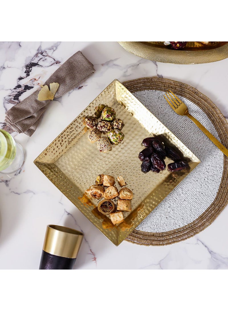 DANUBE HOME Avalon Square Serving Tray for Kitchen, Dining & Parties – Elegant Melamine Tray for Snacks, Tea, Coffee, Breakfast, Appetizers & Home Décor L25XW25XH2 Cm Gold - Image 3