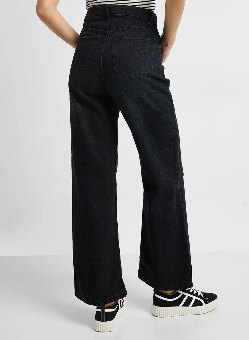 Ginger High Rise Distressed Wide Leg Jeans