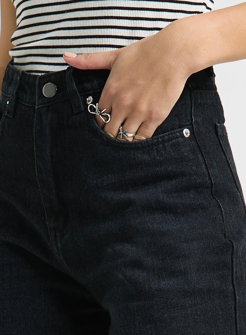 Ginger Black High Rise Distressed Wide Leg Jeans for Women | Best Price UAE