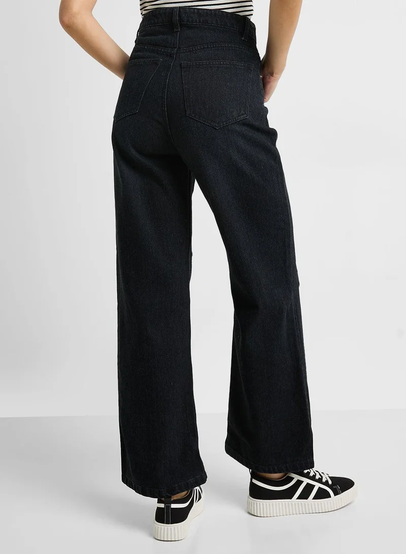 Ginger Black High Rise Distressed Wide Leg Jeans for Women | Best Price UAE