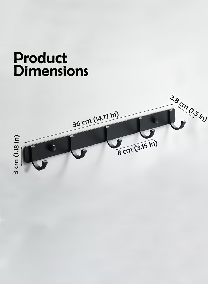 HQ-GAMING Wall Hanger With 5 Hooks Wall Mounted Coat Rack Heavy Duty Metal Coat Hook Rail  Towel Hook Wall Hooks Bathroom Shower Hooks for Coat Hat Towel Purse Robes Mudroom Bathroom Entryway Black - Image 2