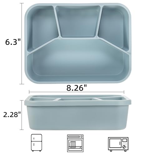 Noamus Silicone Bento Box, 4 Compartment LeakProof Lunch Container, 42 OZ Unbreakable Meal Prep Food Storage Container, Food-Grade Divided Lunch Box for Adult Kid, BPA Free, Oven Dishwasher Safe - Image 2