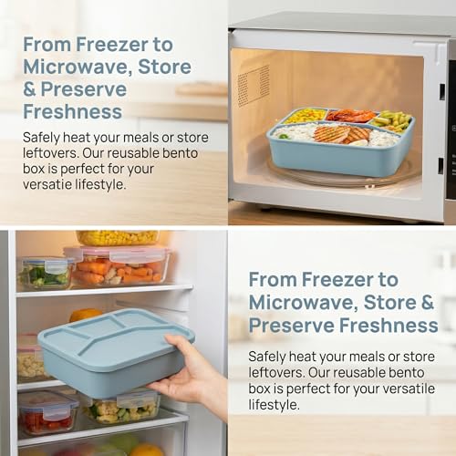 Noamus Silicone Bento Box, 4 Compartment LeakProof Lunch Container, 42 OZ Unbreakable Meal Prep Food Storage Container, Food-Grade Divided Lunch Box for Adult Kid, BPA Free, Oven Dishwasher Safe - Image 4