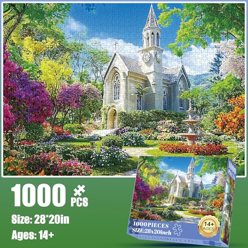 Edsjegn 1000 Piece Puzzle for AdultsLittle Chapel PuzzlesBeautiful Garden Countryside Jigsaw Puzzles 1000 PiecesFun Christian Puzzle for Adults Kids SeniorsChallenging Family Game Great Gift Idea28x20 in - Image 5