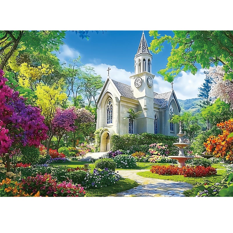 Edsjegn 1000 Piece Puzzle for AdultsLittle Chapel PuzzlesBeautiful Garden Countryside Jigsaw Puzzles 1000 PiecesFun Christian Puzzle for Adults Kids SeniorsChallenging Family Game Great Gift Idea28x20 in - Image 3