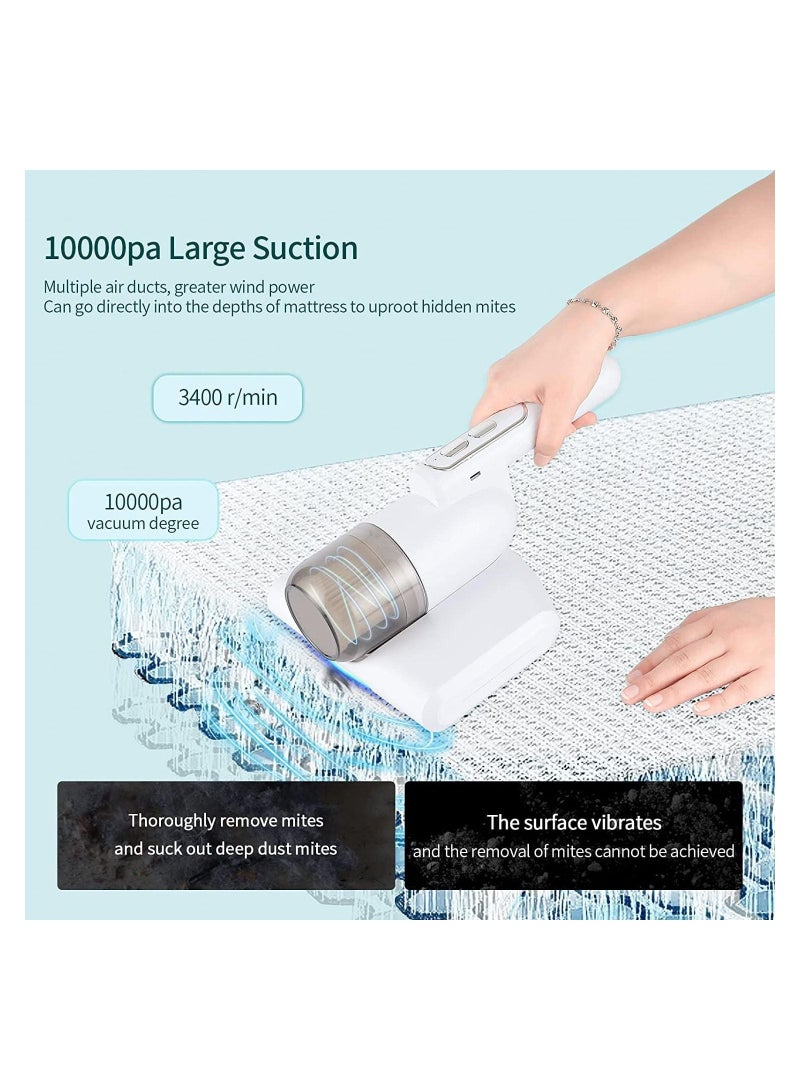 SYOSI Bed Vacuum Cleaner, Handheld UV Mattress Vacuum Cleaner,Wireless Mite Remover Cleaning Machine,Bed Dust Vacuum Machine Effectively Clean Up Bed, Pillows, Cloth Sofas, and Carpets, White - Image 4