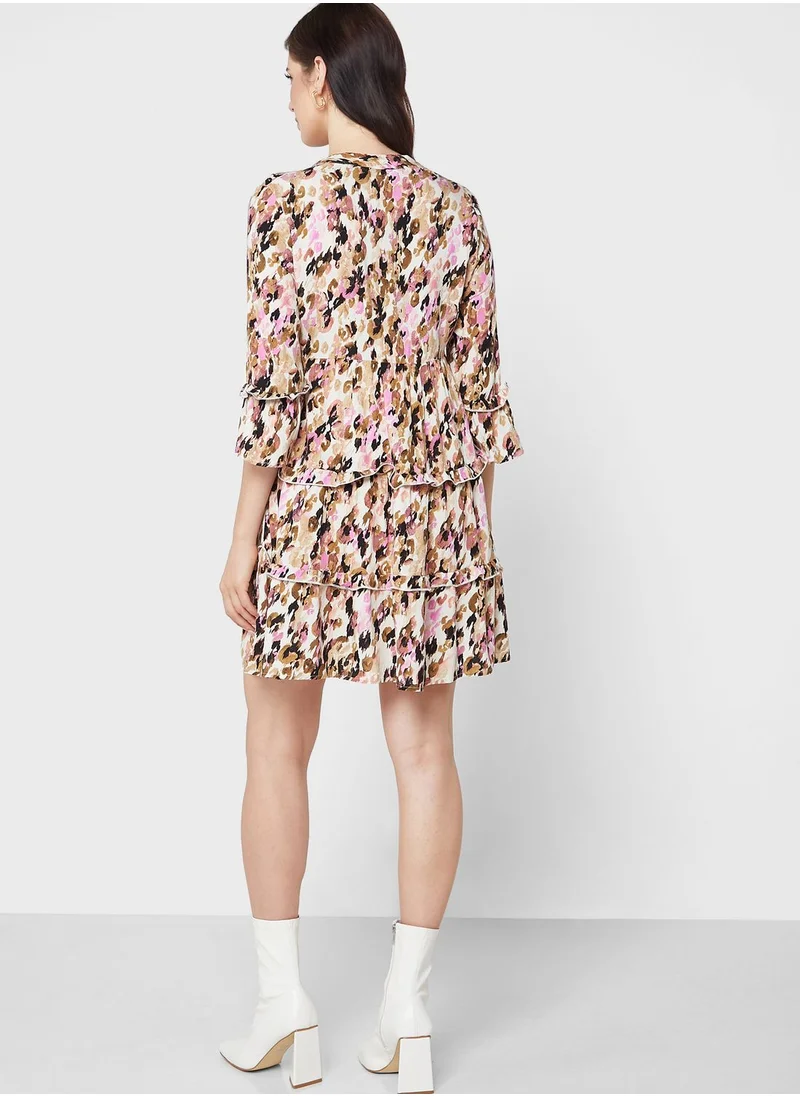 VERO MODA Printed  V-Neck Ruffle Dress