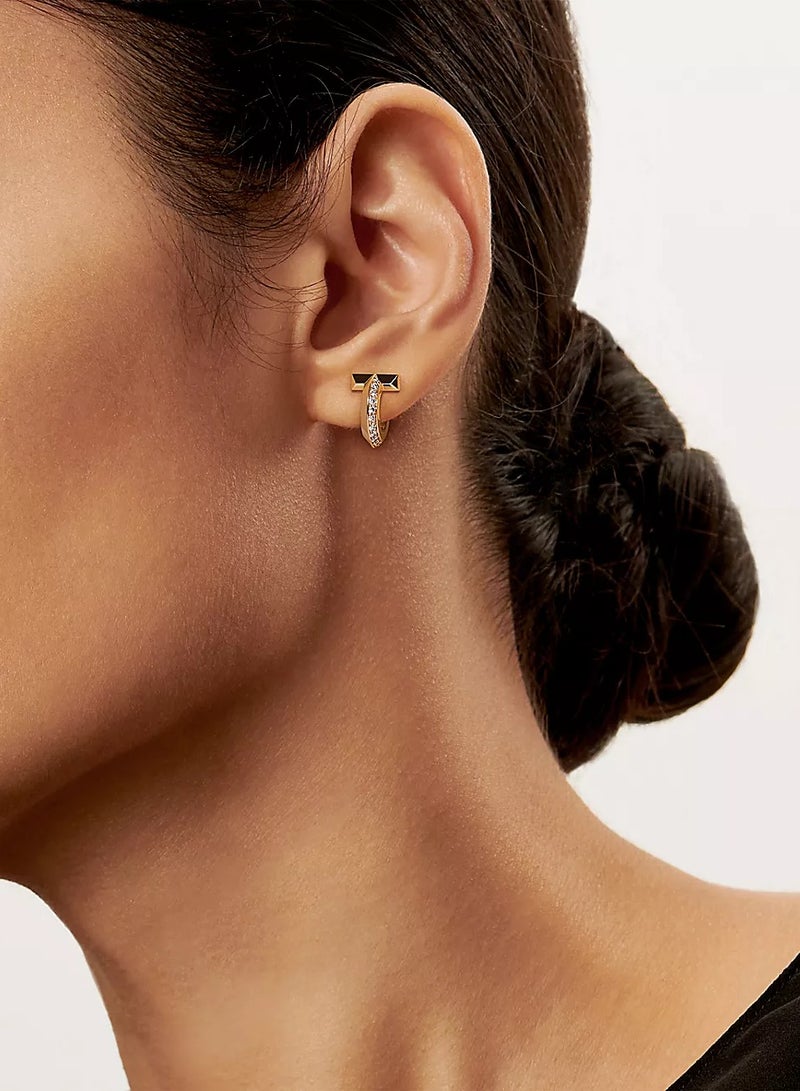 Tiffany & Co. Tiffany T T1 Hoop Earrings in Yellow Gold with Diamonds  - Image 2