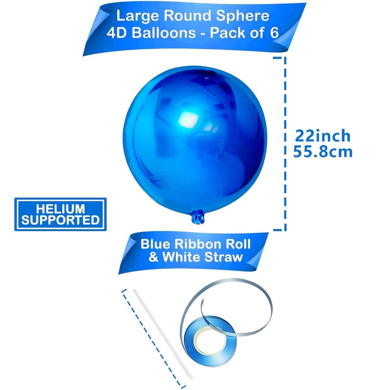 Royal Blue Metallic Film Balloons 6pcs for Eid Decorations Birthday Party Gender Reveal Baby Shower Underwater Theme - Image 2