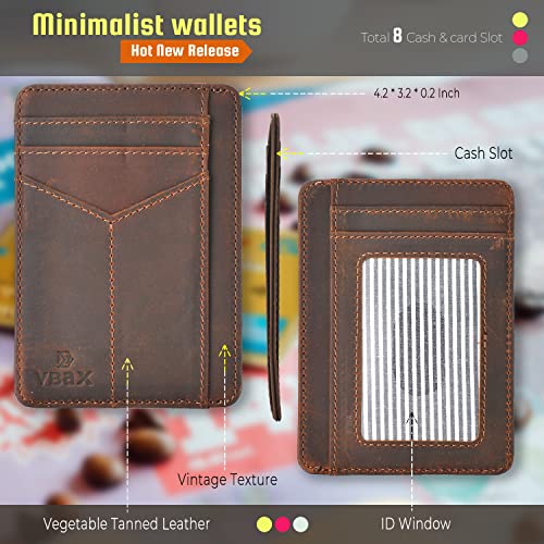 VBAX RFID Slim Wallet for Men Women, 8 Card Slot Leather Minimalist Front Pocket Credit Card Holders, Vintage Leather - Image 2