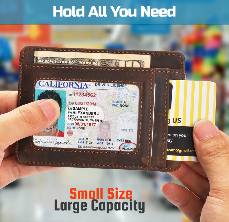 VBAX RFID Slim Wallet for Men Women, 8 Card Slot Leather Minimalist Front Pocket Credit Card Holders, Vintage Leather - Image 3
