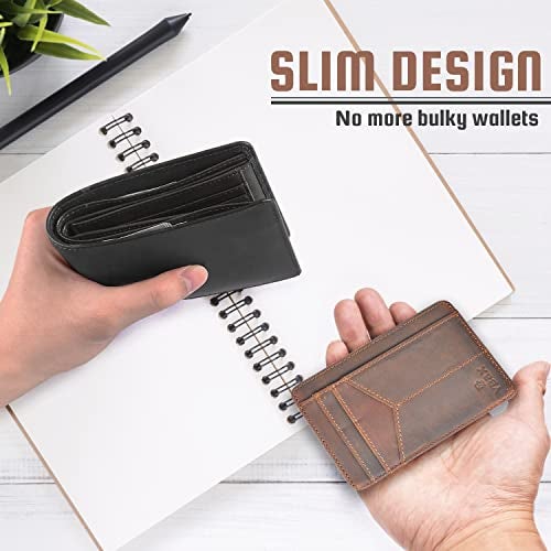 VBAX RFID Slim Wallet for Men Women, 8 Card Slot Leather Minimalist Front Pocket Credit Card Holders, Vintage Leather - Image 4