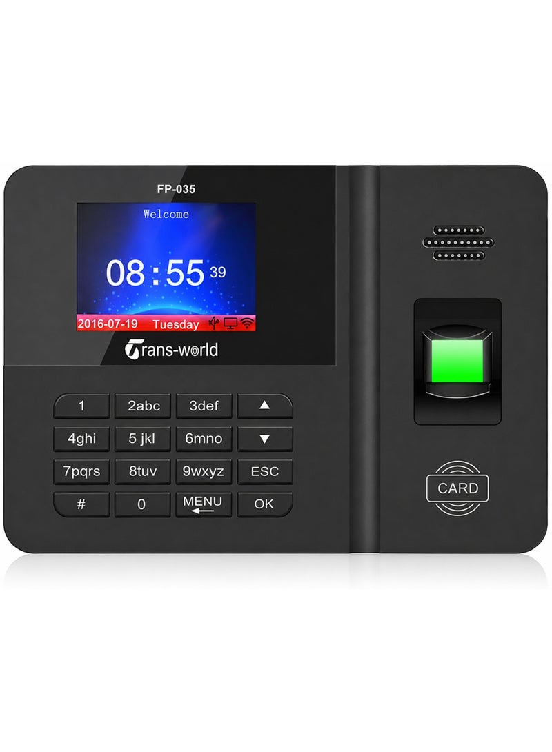 Trans-World ماكينة حضور وانصراف بالبصمة والكارت FP035 - ذاكرة 63,999 حركة وبطارية طوارئ وشاشة 2.8 بوصة - Image 1