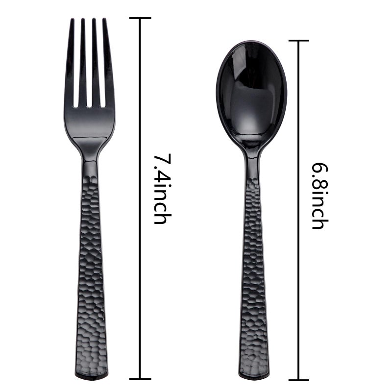 KIRE 400PCS Black Plastic Spoons and Forks Disposable - Black Plastic Silverware Set Disposable Cutlery - 200 Forks  200 Spoons for Party/Wedding/Graduation - Image 2