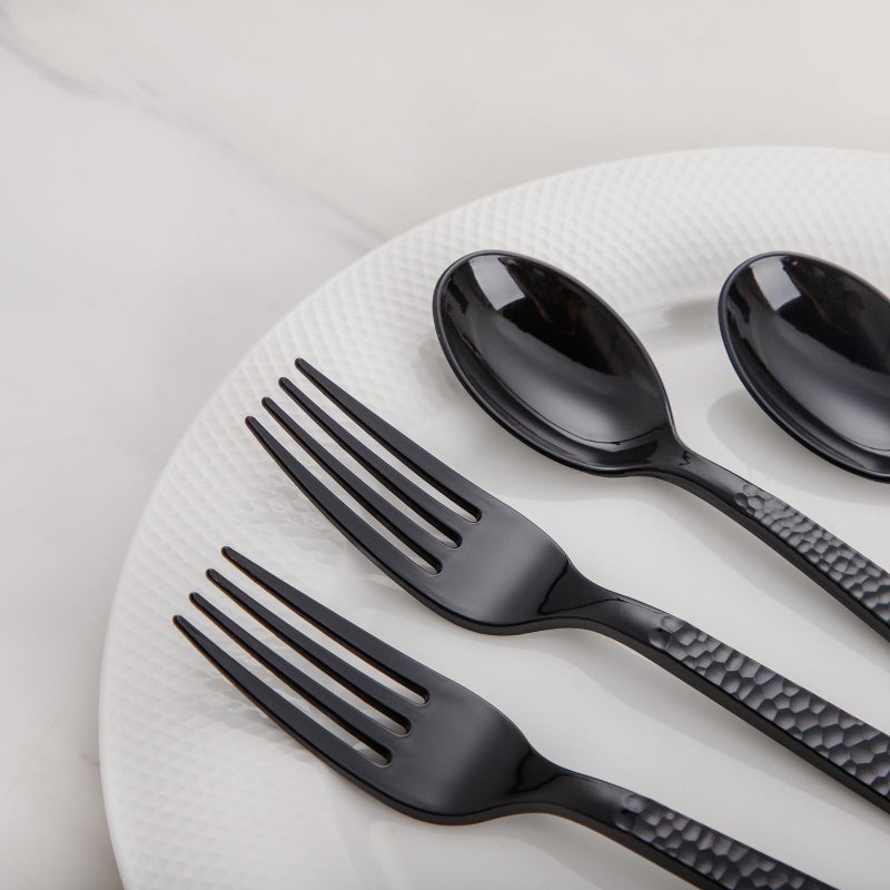 KIRE 400PCS Black Plastic Spoons and Forks Disposable - Black Plastic Silverware Set Disposable Cutlery - 200 Forks  200 Spoons for Party/Wedding/Graduation - Image 3