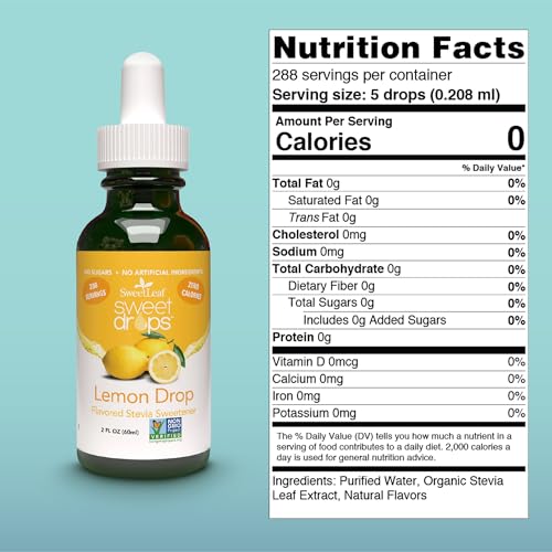 SweetLeaf Sweet Drops Flavored Stevia Liquid Sweetener Organic Stevia Extract Zero Calories Gluten Free Keto Friendly Non GMO Natural Flavor Sugar Alternative Lemon 2 Fl Oz Pack of 1 - Image 3