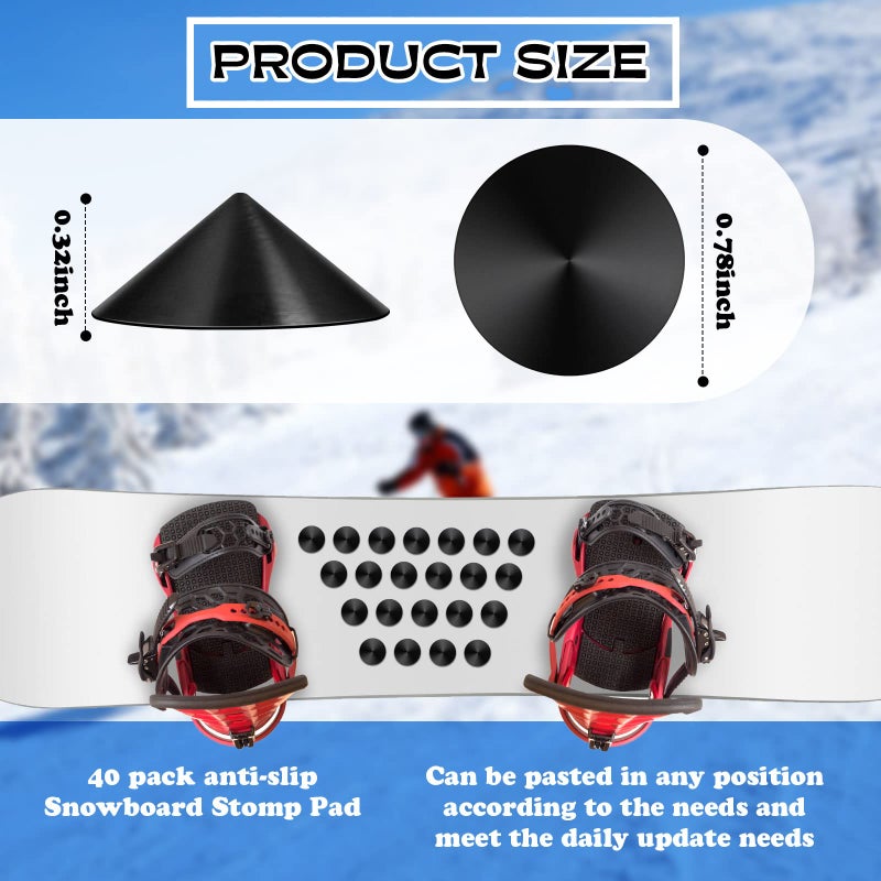 Hotop 40 Pcs Snowboard Stomp Pad Pyramid Studs Snowboard Stomp Practice Grip Pad Self Adhesive Rubber Clear Ski Provides Extra Grip for Snowboarding Practice Men Women - Image 2