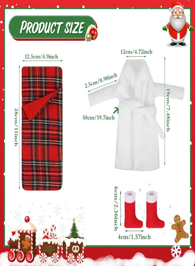 Zhanmai 11 Pieces Christmas Doll Clothes Clothing Christmas Accessory Set for Doll Include Plaid Skirt Dress Fluffy Vest Xmas Nightgown Sleeping Bag Sock - Image 2